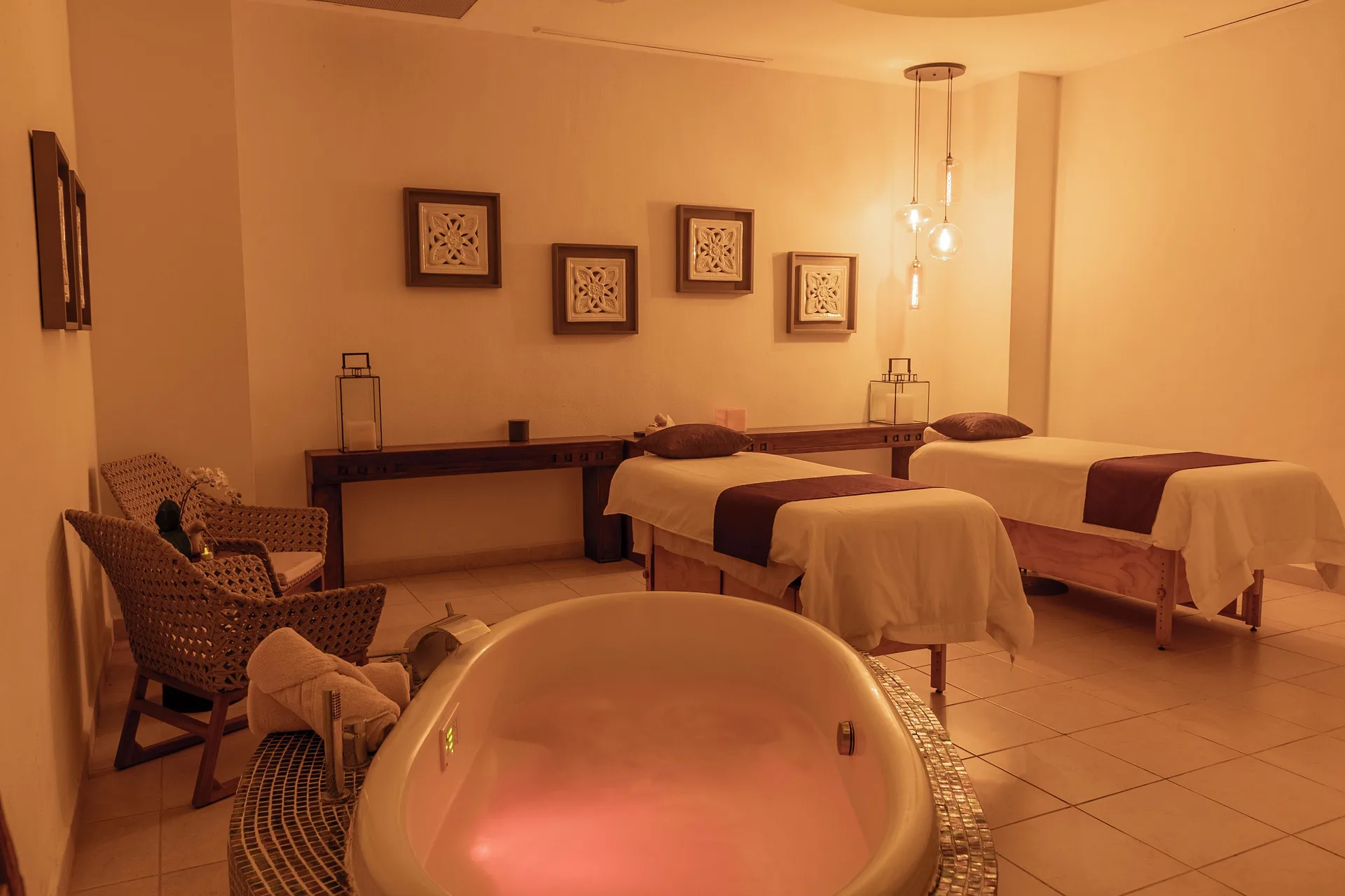 Spa treatment room with two massage tables at Fiesta Americana Riviera Nayarit Resort & Spa.