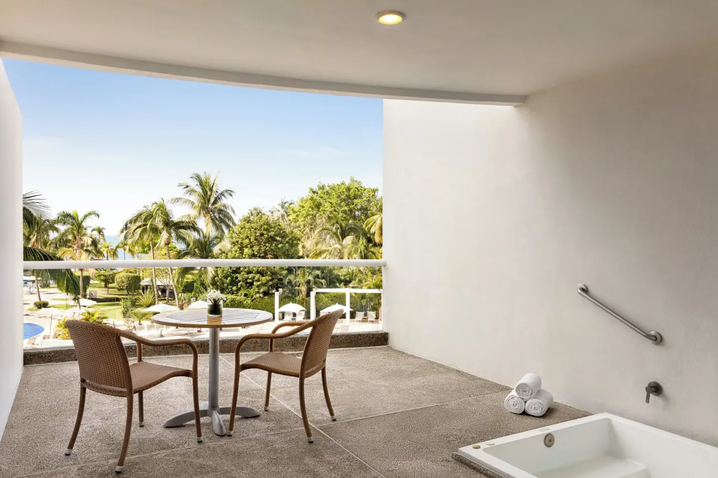 Private balcony with soaking tub at Fiesta Americana Riviera Nayarit Resort & Spa.