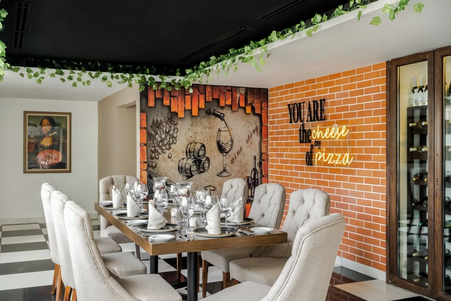 Restaurant table with wine décor at Fiesta Americana Riviera Nayarit Resort & Spa.