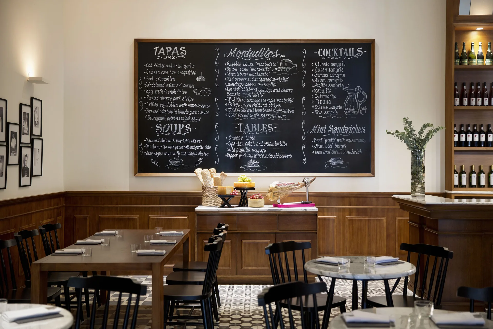 Tapas restaurant dining room with chalkboard menu at Finest Playa Mujeres.