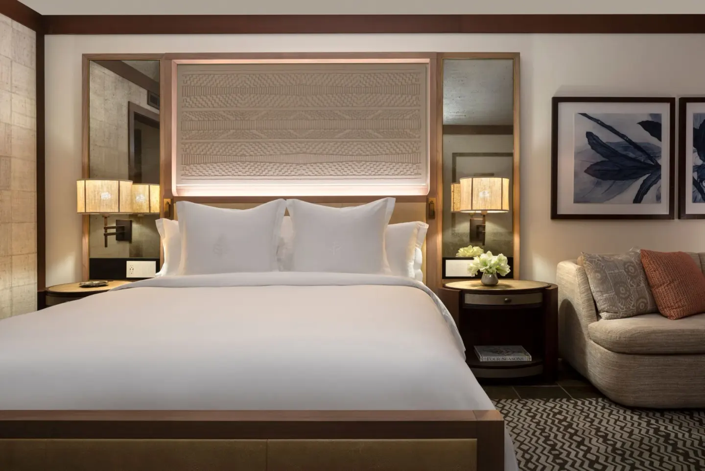 Deluxe Room king bed and sofa bed at Four Seasons Resort Hualalai.