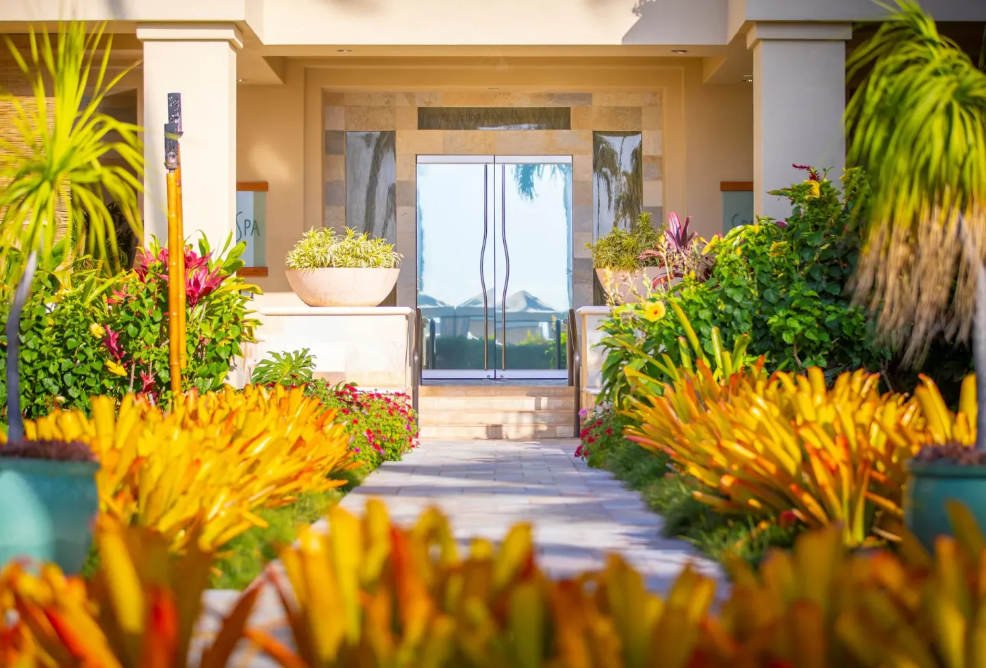 Landscaped spa entrance walkway at Four Seasons Resort Maui at Wailea.
