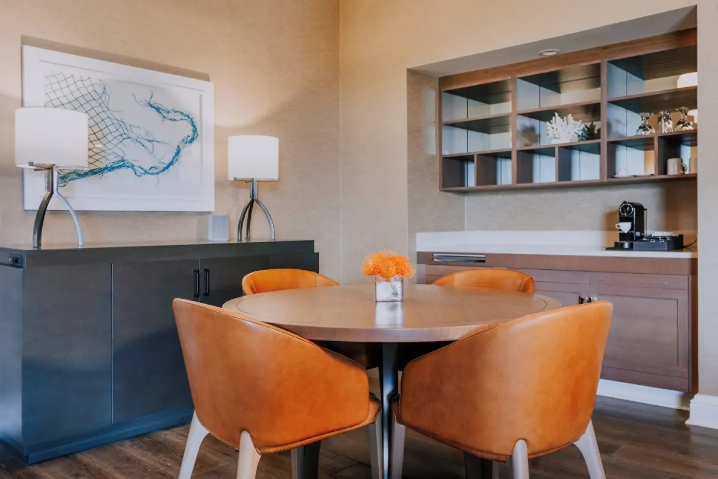 Dining nook in a Club Ocean View Prime Executive Suite Accessible at Four Seasons Resort Maui at Wailea.