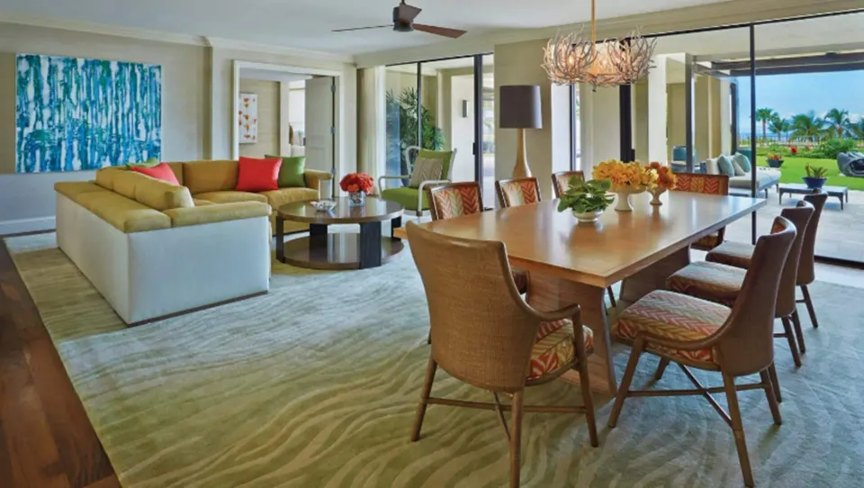 Lokelani Presidential Suite living and dining room at Four Seasons Resort Maui at Wailea.
