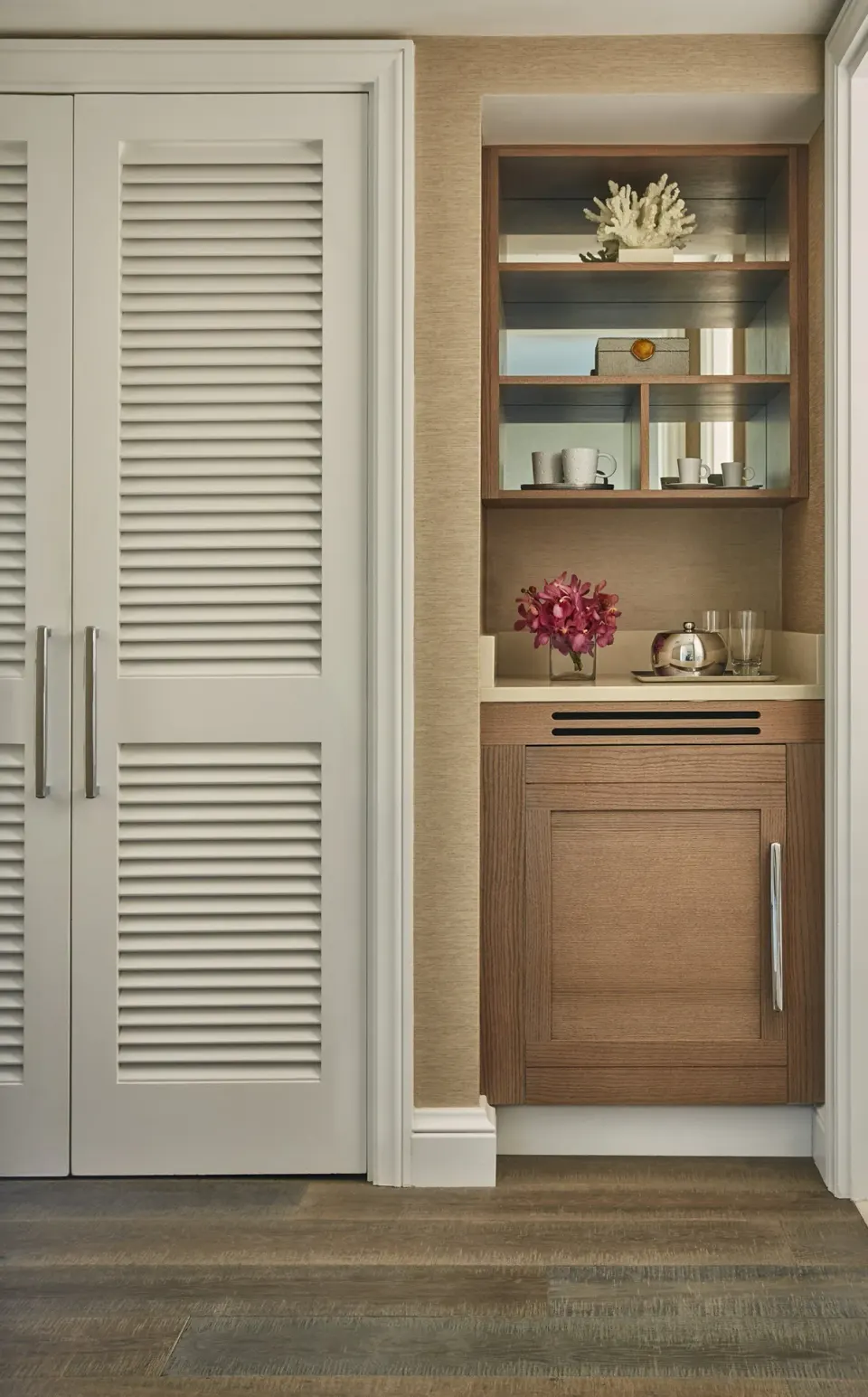 Mountainside Room closet and refreshment cabinet at Four Seasons Resort Maui at Wailea.
