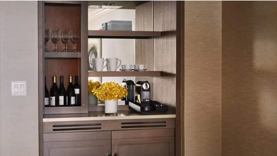 Refreshment cabinet in the Ocean Front Prime One Bedroom Suite at Four Seasons Resort Maui at Wailea.