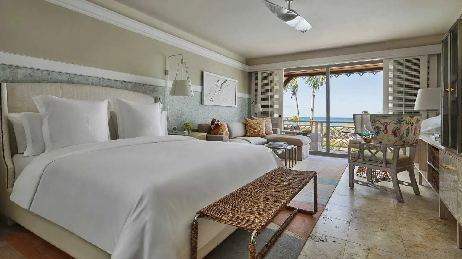 Ocean View Room with king bed and balcony view at Four Seasons Resort Nevis.