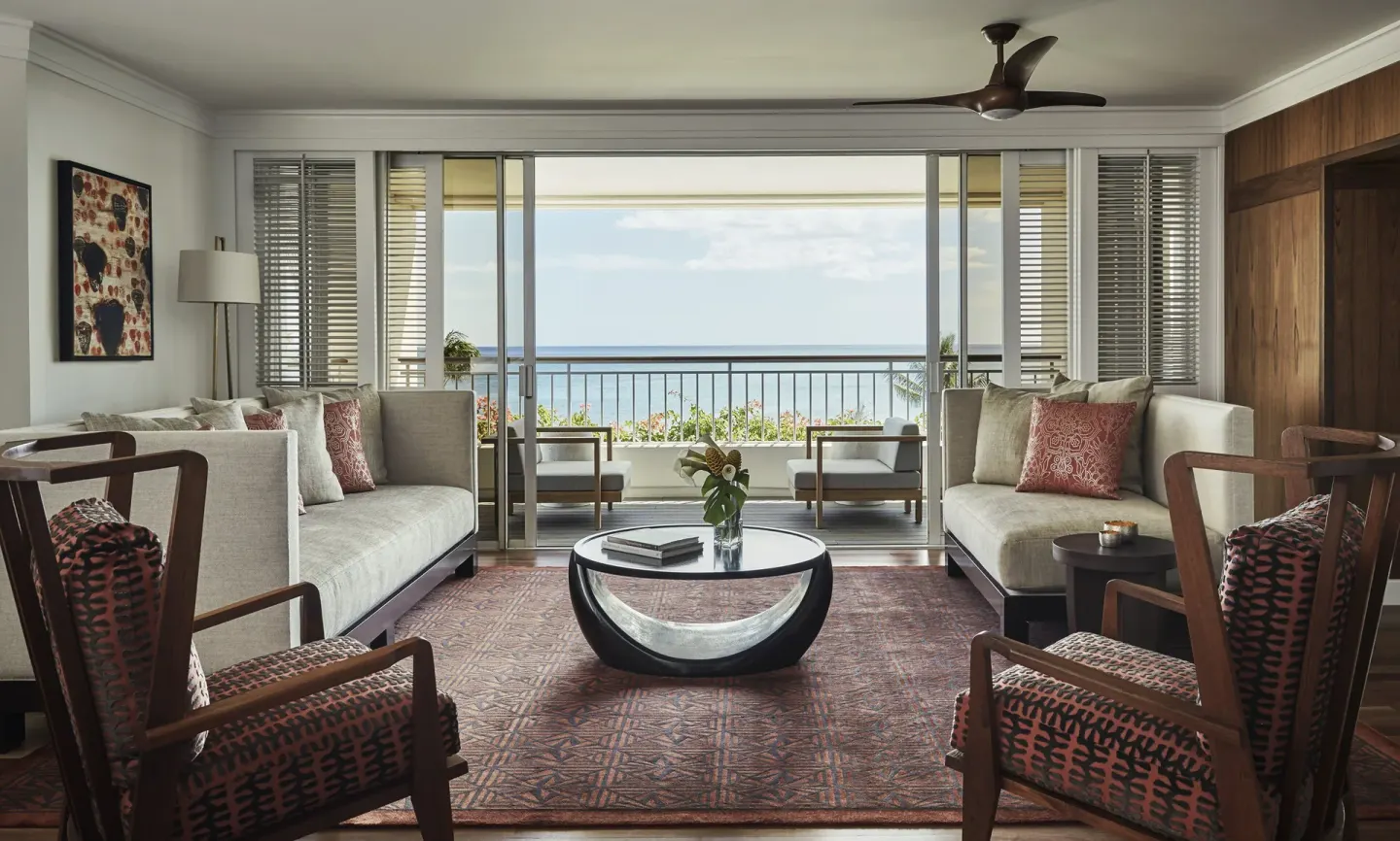 Ocean-view suite living room at Four Seasons Resort Oahu at Ko Olina.