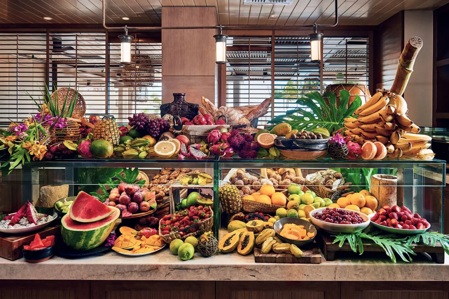 Breakfast fruit and pastry display at Four Seasons Resort Oahu at Ko Olina.