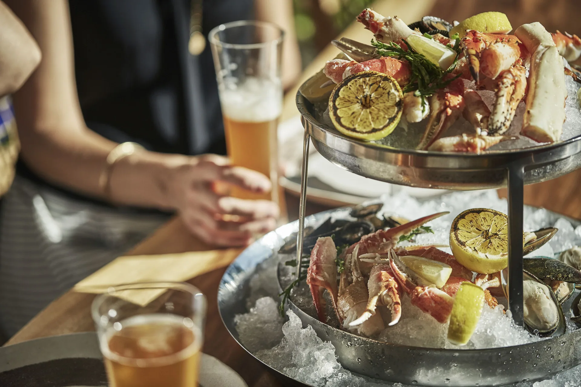 Chilled seafood tower with crab and oysters at Four Seasons Resort Oahu at Ko Olina.