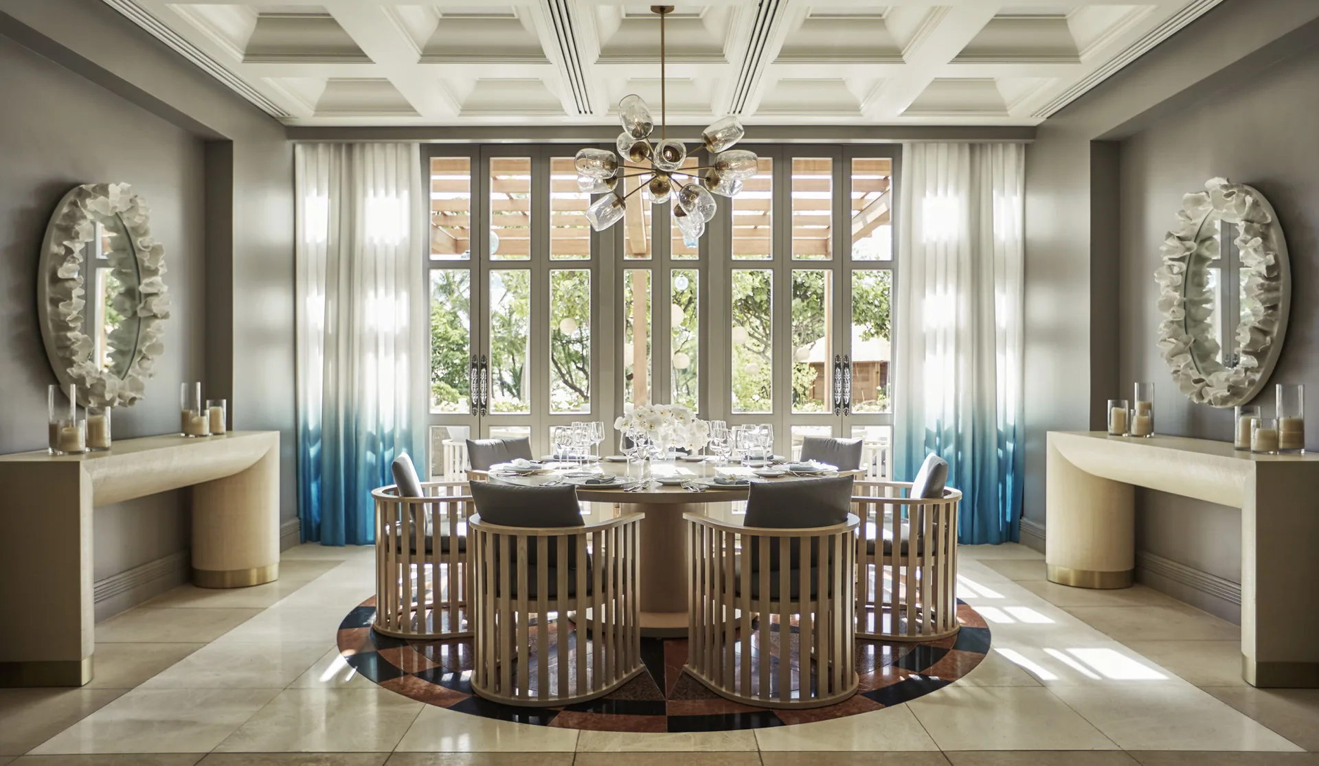Private dining room with a round table at Four Seasons Resort Oahu at Ko Olina.