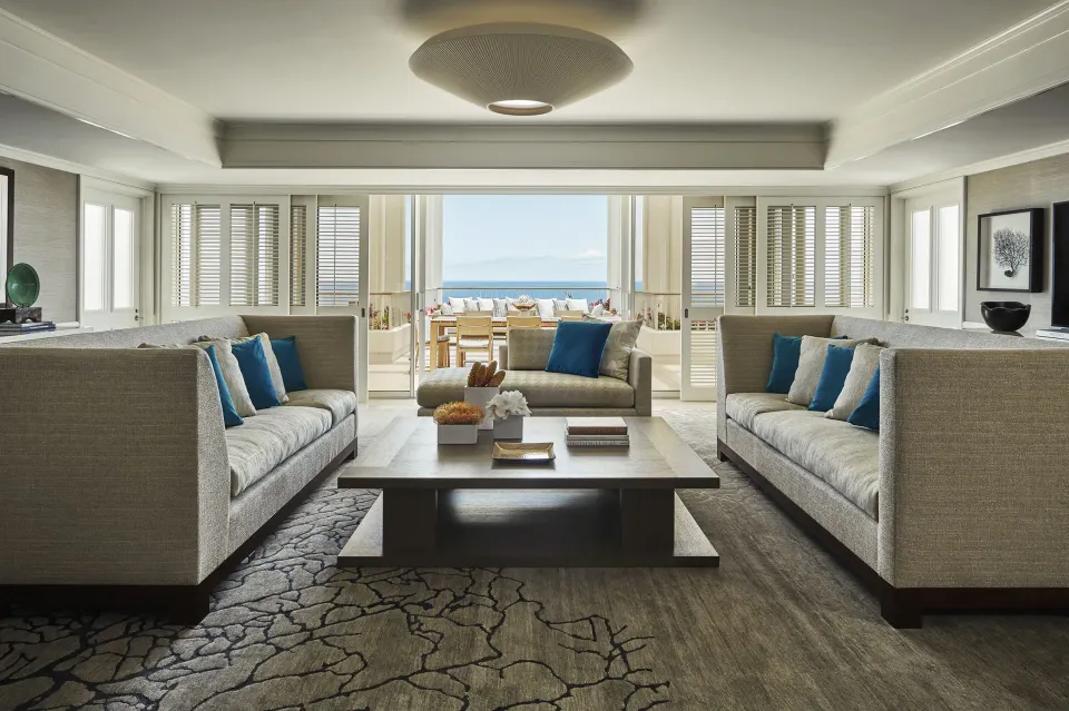 Penthouse Suite sitting room opening to terrace at Four Seasons Resort Oahu at Ko Olina.