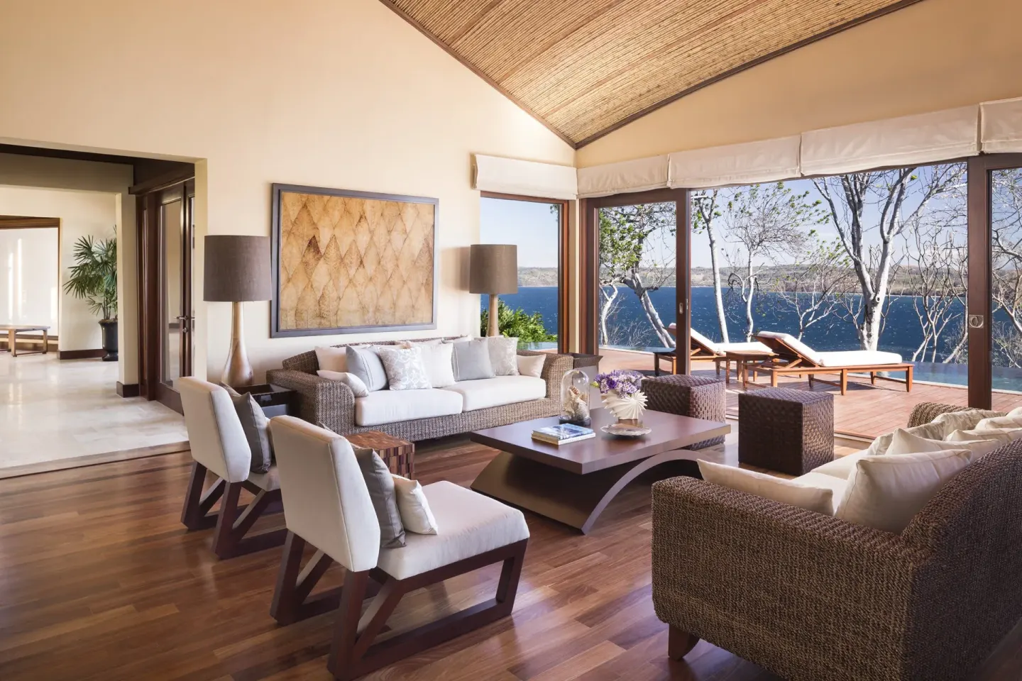 Ocean-view living room with terrace at Four Seasons Resort Peninsula Papagayo, Costa Rica.