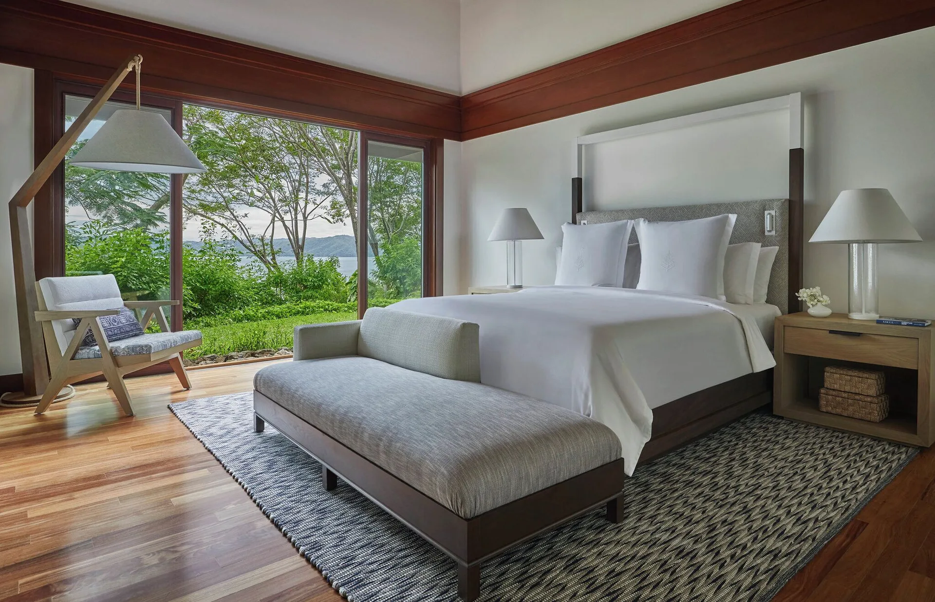 Miramar Three-Bedroom Suite at Four Seasons Peninsula Papagayo with king bed, window views, and presidential-level luxury in Costa Rica.