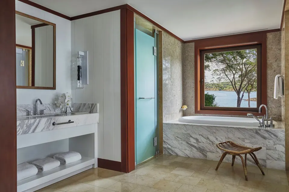 Marble bathroom in the Presidential Suite at Four Seasons Resort Peninsula Papagayo, Costa Rica.