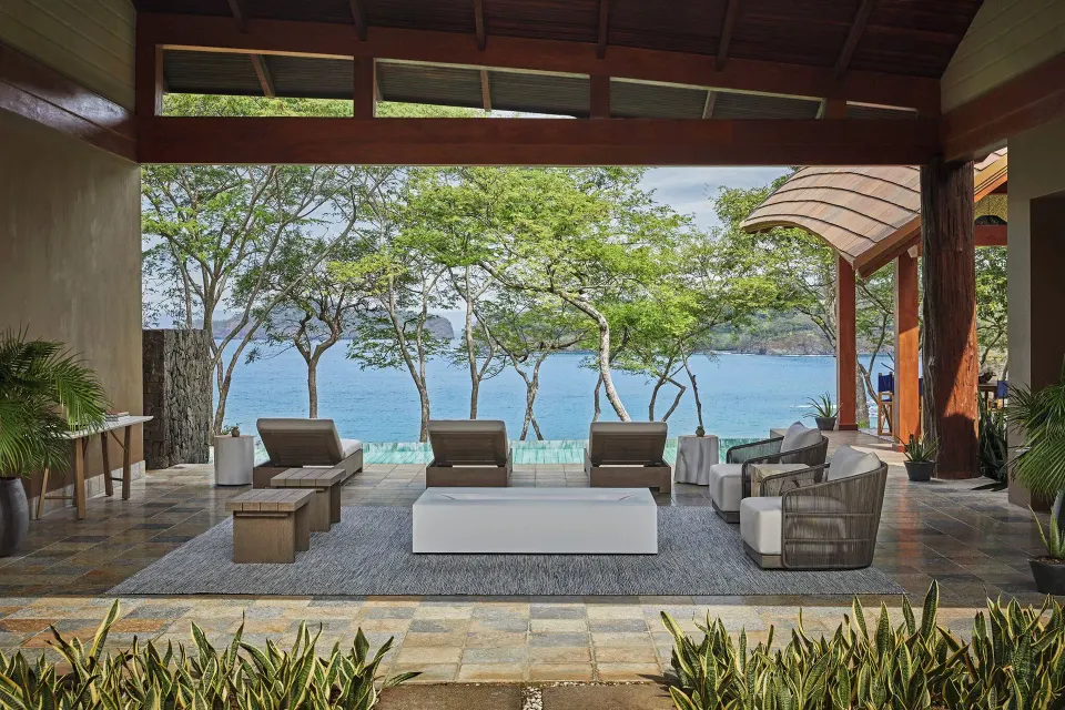 Open-air terrace in the Presidential Suite at Four Seasons Resort Peninsula Papagayo, Costa Rica.