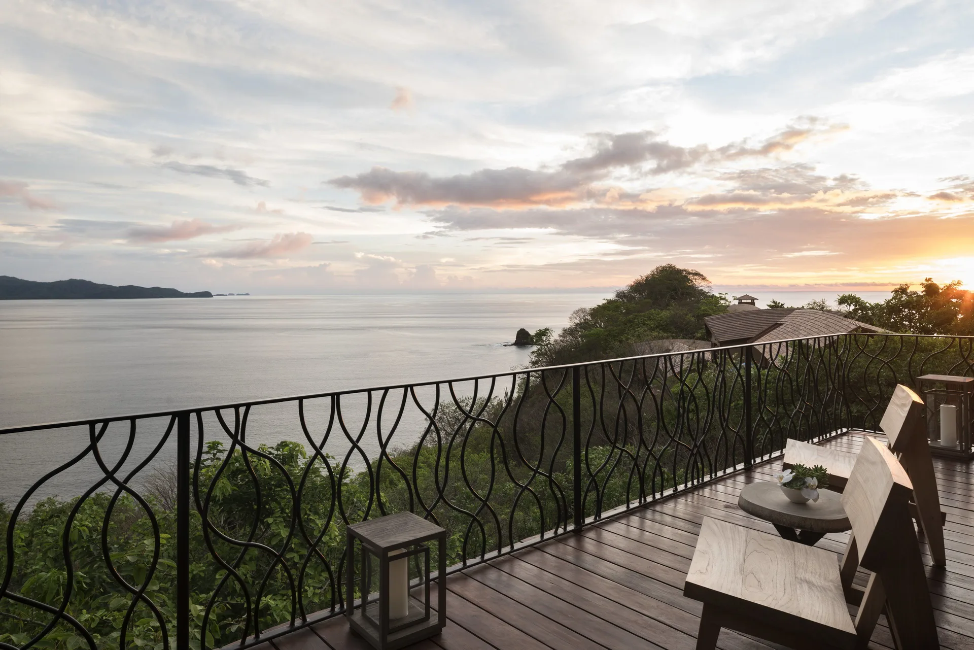 Villa terrace with ocean sunset at Four Seasons Resort Peninsula Papagayo, Costa Rica.