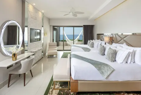 Junior Suite Ocean View two beds with terrace hammock and ocean view at Garza Blanca Los Cabos.