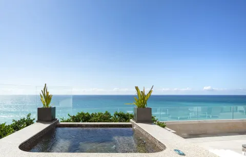 Terrace plunge pool facing the ocean at Garza Blanca Los Cabos.