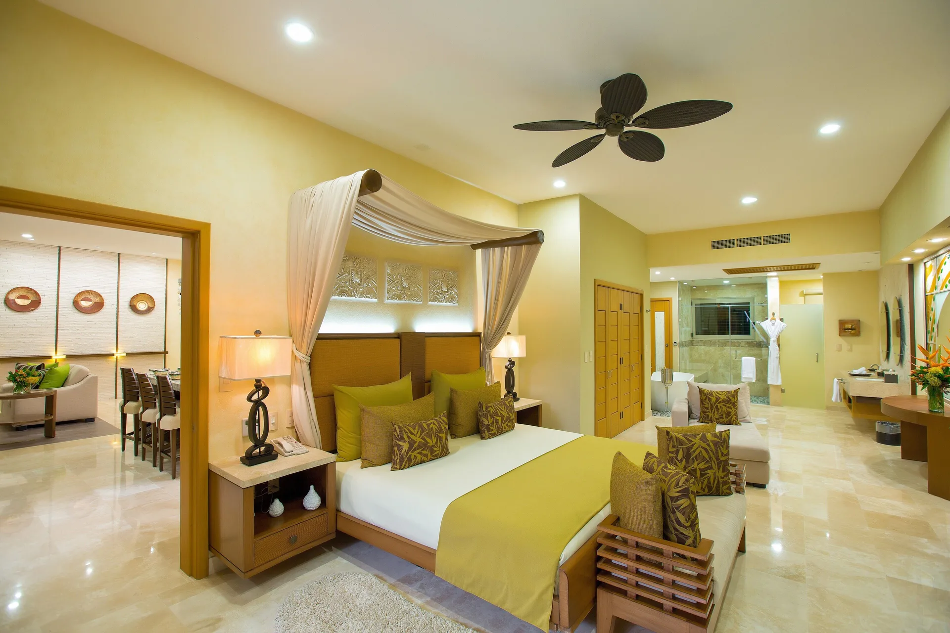 Canopy king bedroom in a 2 Bedroom Suite Panoramic at Garza Blanca Preserve Resort & Spa.