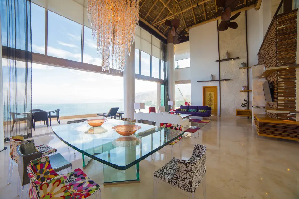Oceanfront dining and living area in the 3 Bedroom Suite at Garza Blanca Preserve Resort & Spa.
