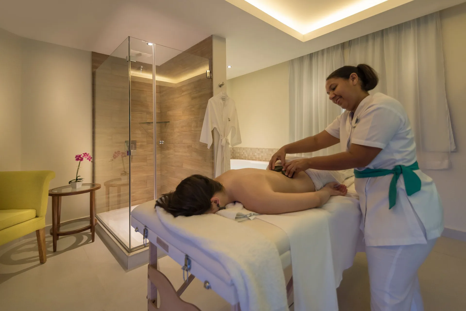 Spa treatment room with massage in progress at Grand Bavaro Princess.