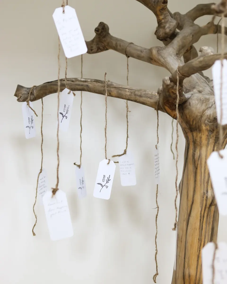 Decorative wish tags hanging from a branch at Grand Cayman Marriott Resort.