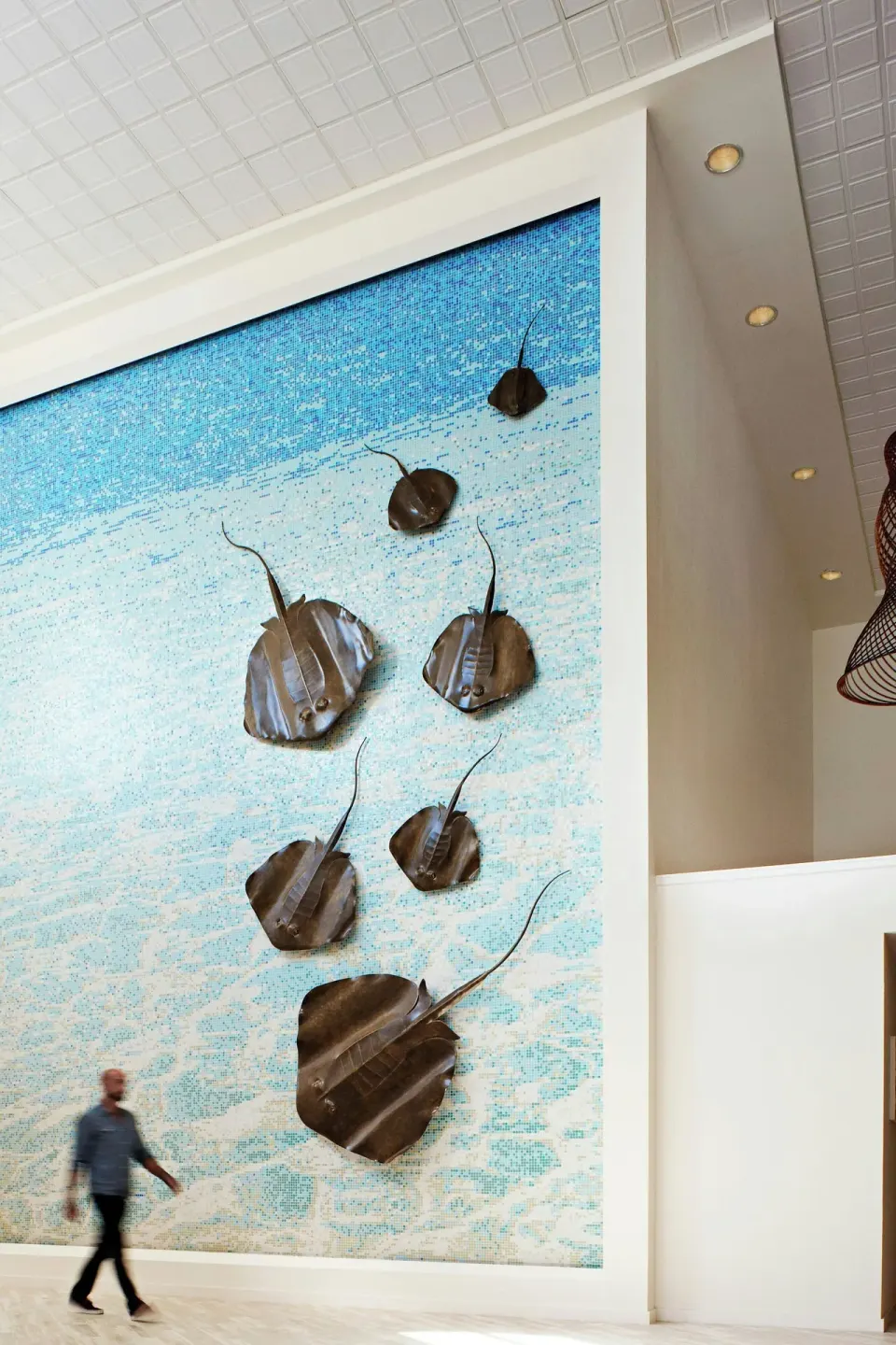 Large stingray wall artwork in the lobby at Grand Cayman Marriott Resort.