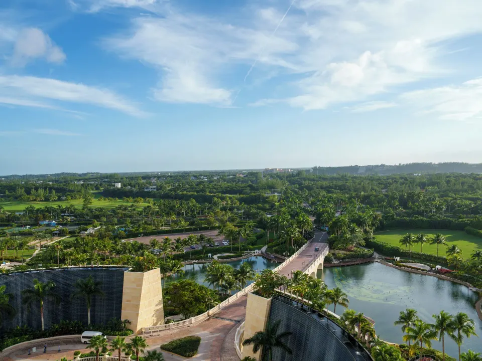 Fountain View Reserve view over fountains and gardens at Grand Hyatt Baha Mar.