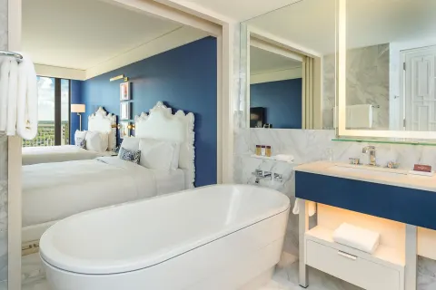 Room Fountain View bathroom and two-bed guest room at Grand Hyatt Baha Mar.