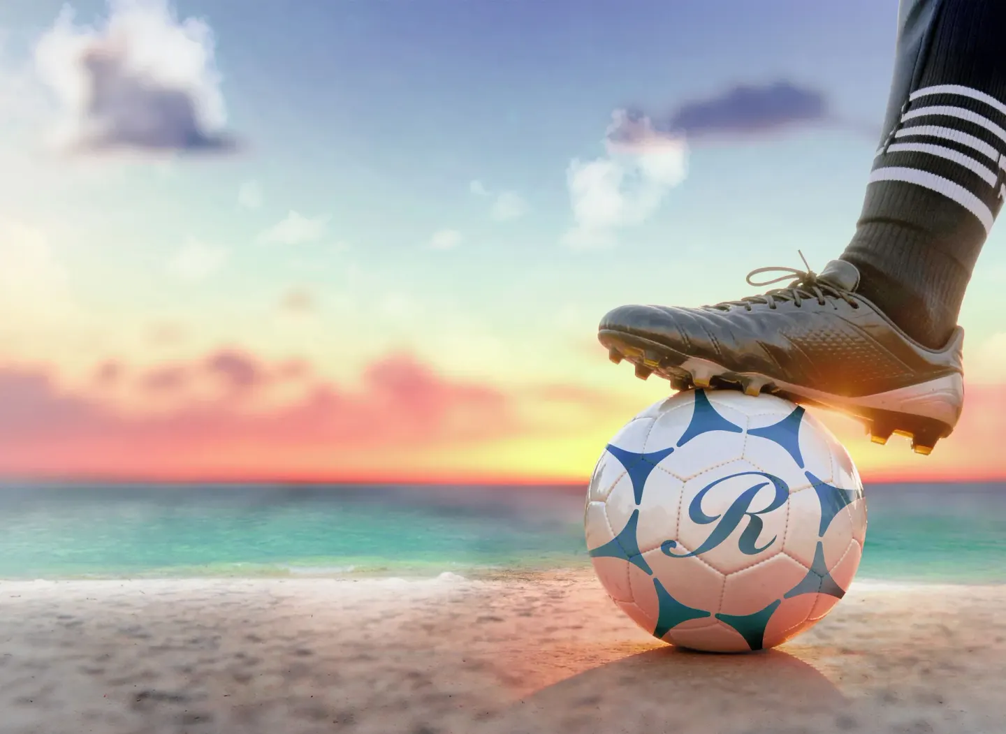 Soccer ball on the beach at sunset at Grand Lido Negril Au-Naturel.
