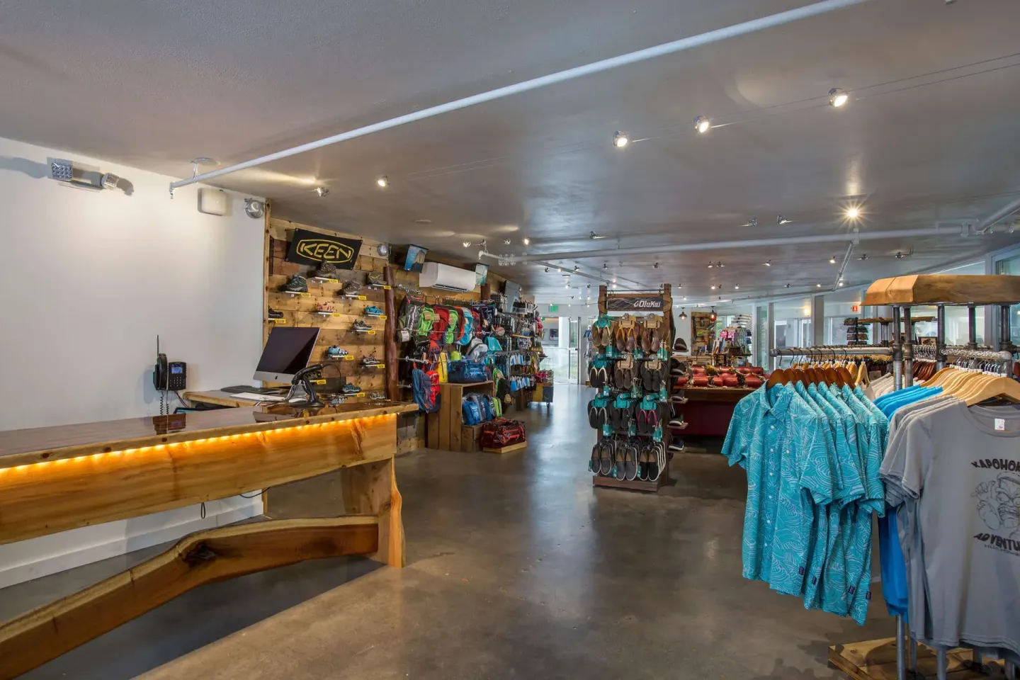 A resort shop displays clothing and outdoor gear at Grand Naniloa Hotel Hilo.
