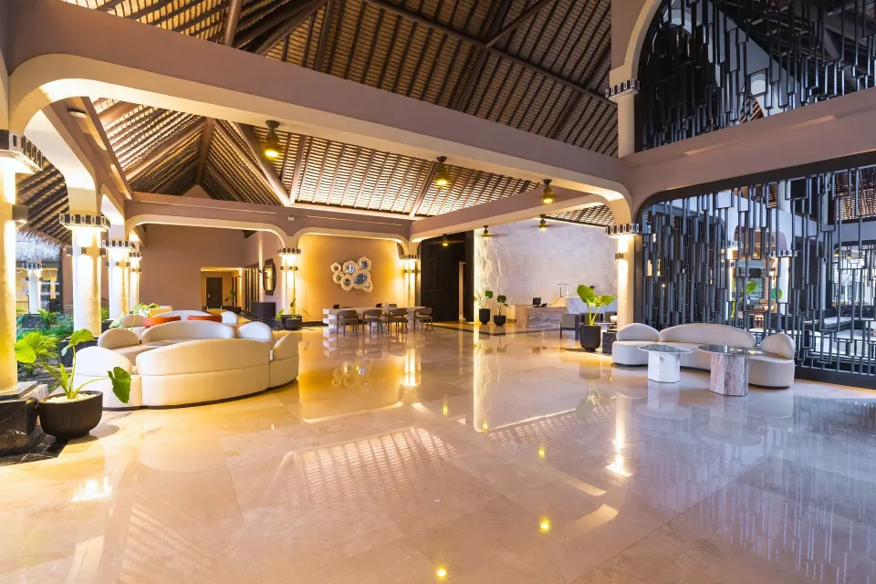 Open airy lobby seating area at Grand Palladium Colonial Resort & Spa