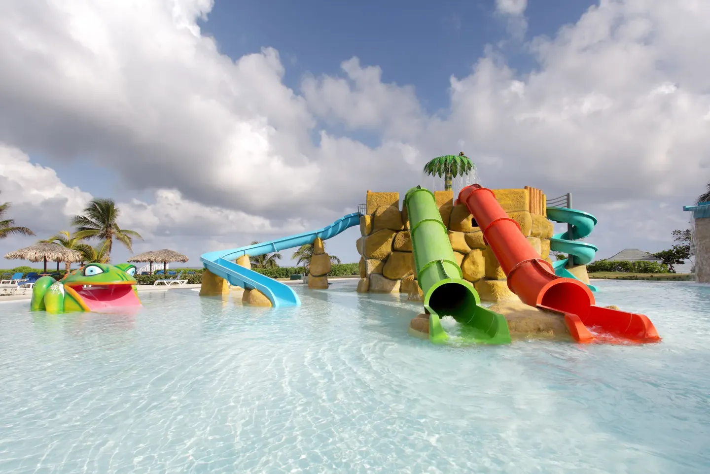 Close view of children's pool slides at Grand Palladium Jamaica Resort & Spa.