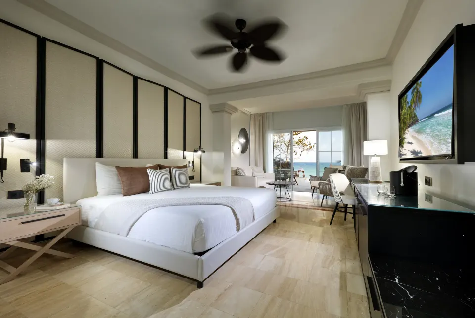 Junior Suite Private Pool Ocean View king bed at Grand Palladium Jamaica Resort & Spa.