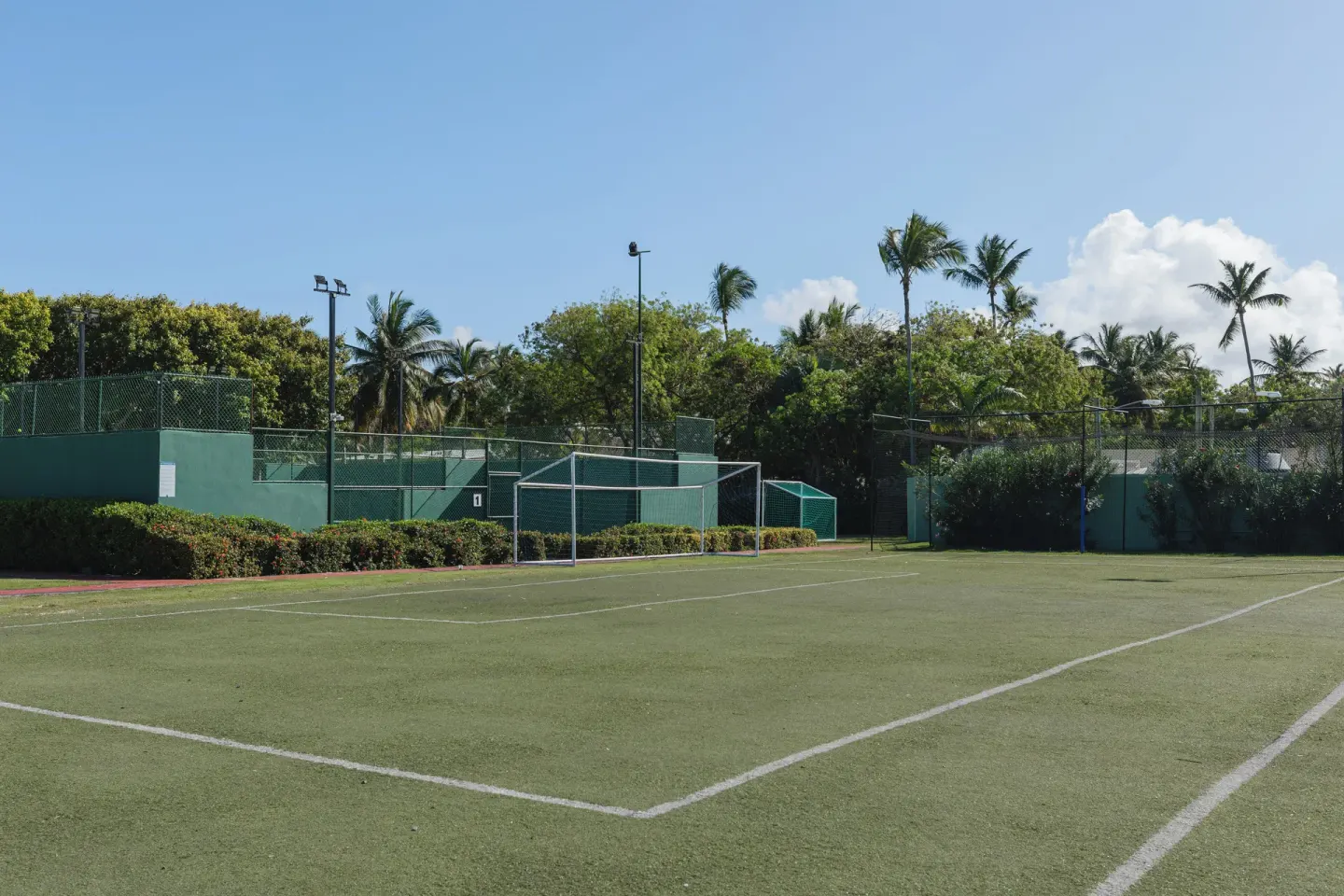 Outdoor soccer field with a small goal at Grand Palladium Palace Resort Spa & Casino.