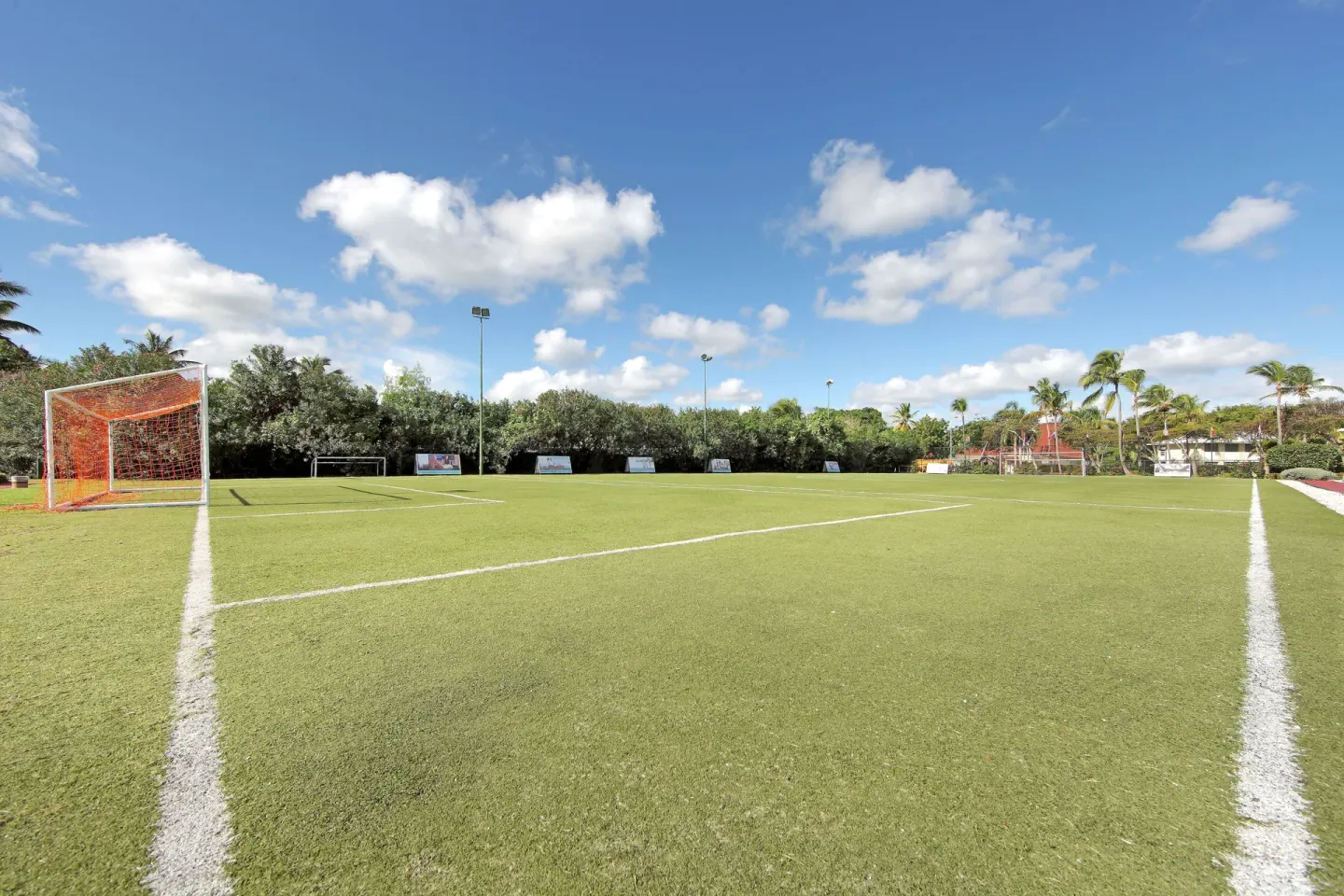 Soccer field with goal and white boundary lines at Grand Palladium Select Bávaro.