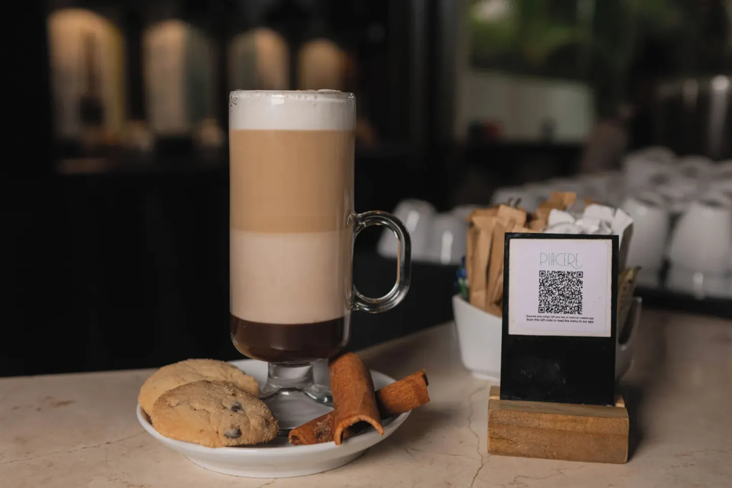 Layered coffee drink with cookies and cinnamon at Grand Palladium Select Bávaro.