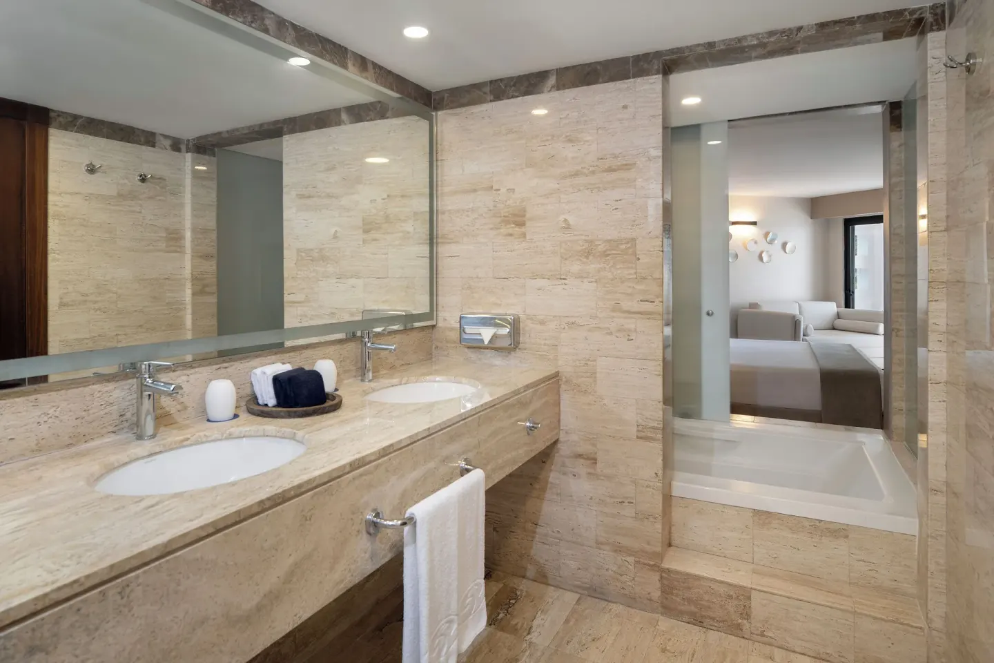 Junior Suite bathroom with double sinks at Grand Palladium Vallarta Resort & Spa.