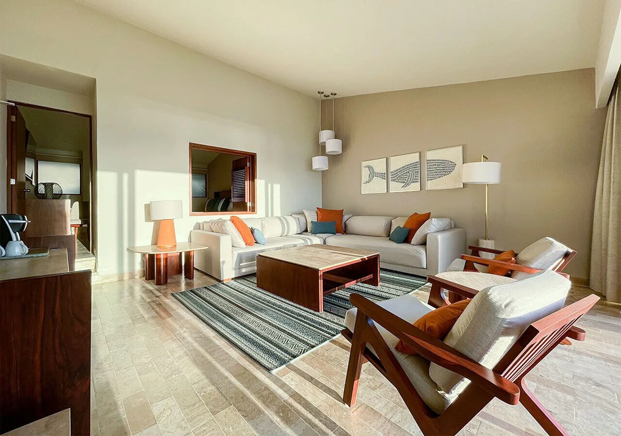 Spacious seating area in the Grand Villa Master Suite at Grand Park Royal Cancun.