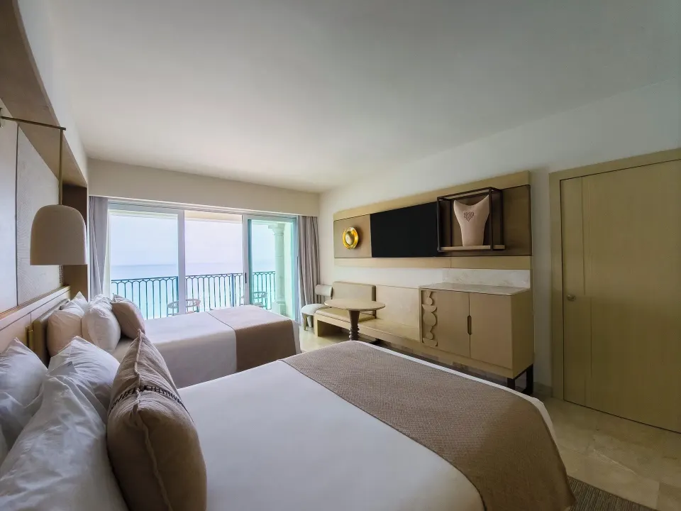 Two-bed Premier Superior Ocean Front room facing the sea at Grand Park Royal Cancun.