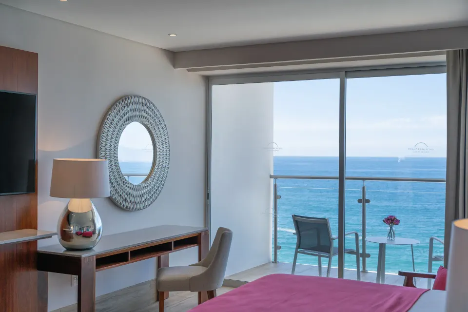 Deluxe Room balcony with ocean view at Grand Park Royal Puerto Vallarta.