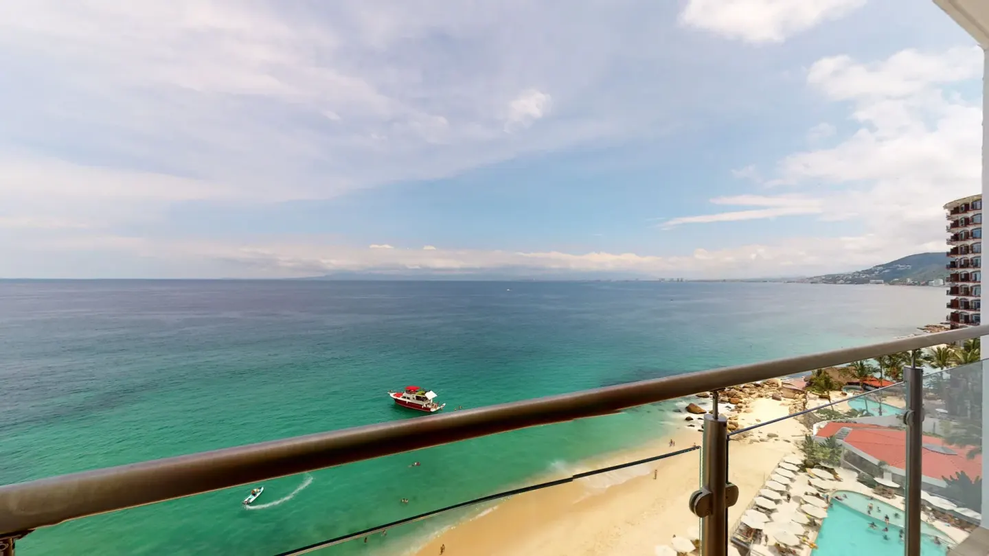 Ocean and beach view from a Premier Ocean Front Room at Grand Park Royal Puerto Vallarta.