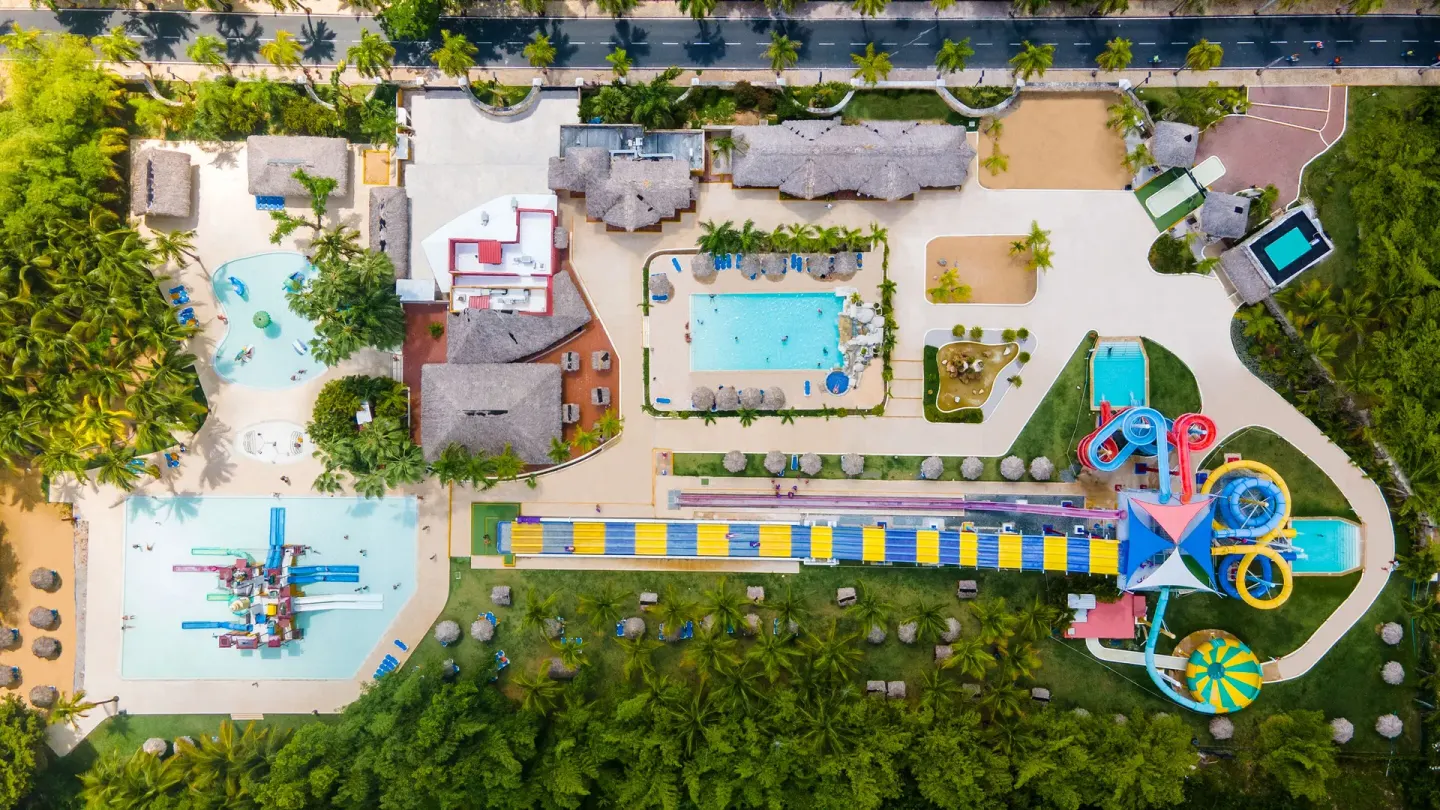 Aerial view of the water park at Grand Sirenis Punta Cana Resort & Aquagames.
