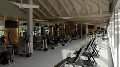 Fitness center with cardio and strength machines at Grand Sirenis Punta Cana Resort & Aquagames.