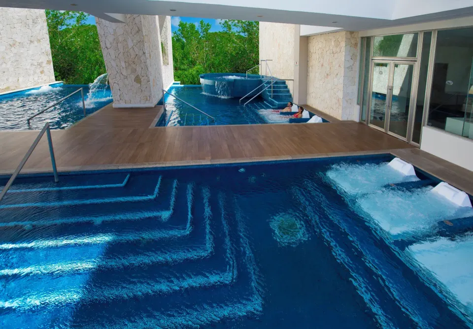 Indoor spa hydrotherapy pools and raised jets at Grand Sirenis Riviera Maya Resort & Spa