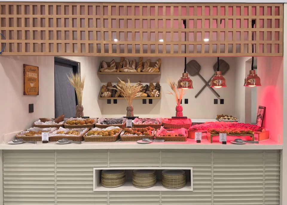 Pastry and bread buffet display at Grand Sirenis Riviera Maya Resort & Spa