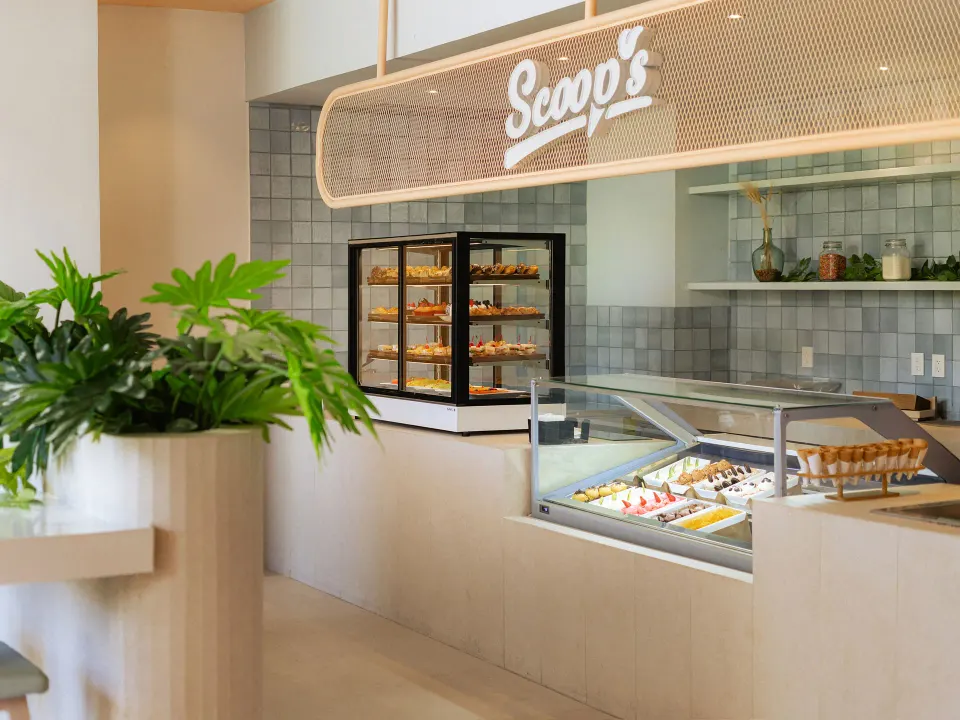 Interior service counter and gelato display at Scoop's at Grand Sirenis Riviera Maya Resort & Spa