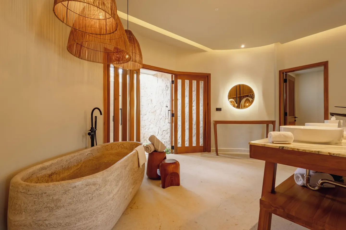 Laguna Villa Suite bathroom with stone tub at Grand Sunset Princess.