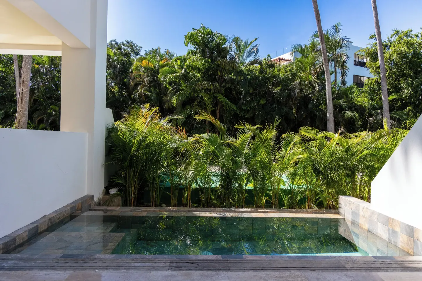 Private plunge pool and tropical greenery at a Platinum Suite at Grand Sunset Princess.